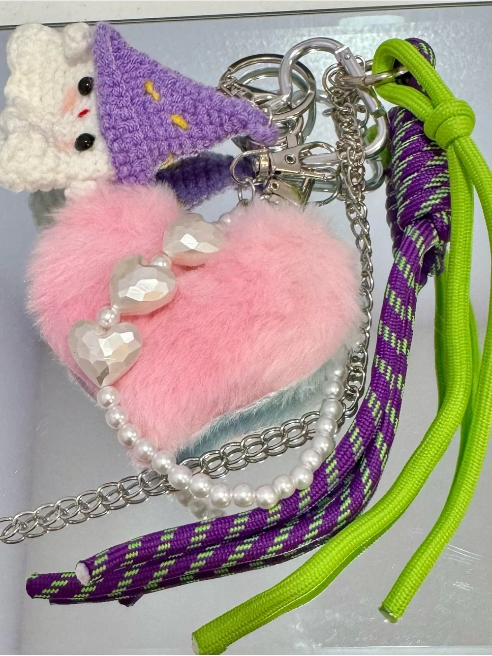 New Plush Pink Heart Keychain Charm